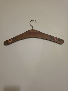 Vintage Hand Painted Wooden Hanger Lovebirds Heart Flowers Bridal Wedding Dress